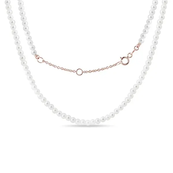 Náhrdelník s drobnými perlami v růžovém 14k zlatě KLENOTA