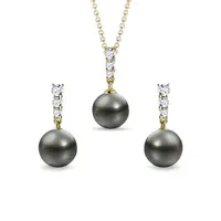 Súprava šperkov zo žltého zlata s perlami a diamantmi KLENOTA