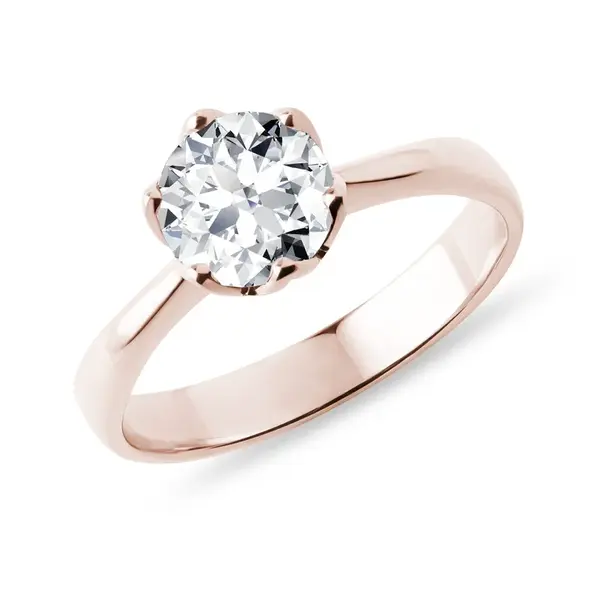 Prsteň Flower z ružového 14 kt zlata s 1 ct diamantom KLENOTA