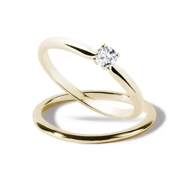 Diamantový minimalistický zásnubný set zo žltého zlata KLENOTA