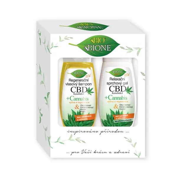 BIO BIONE CBD - regenerační vlasový šampon + sprchový gel dárková kazeta 2 ks