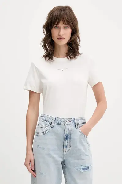 Tričko Tommy Jeans dámské, béžová barva, DW0DW21964