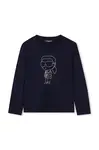 Dětské bavlněné tričko s dlouhým rukávem Karl Lagerfeld tmavomodrá barva, s potiskem, Z30953