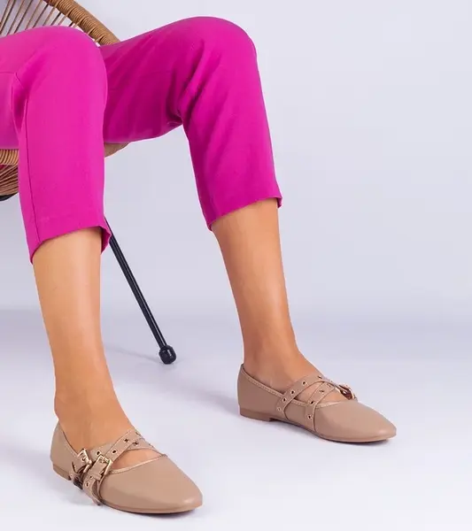 Gemre Beige eco-leather ballet flats adorned with buckles Emmarino