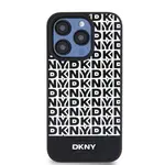 Zadní kryt DKNY PU Leather Repeat Pattern Bottom Stripe Magsafe pro Apple iPhone 15 Pro, černá