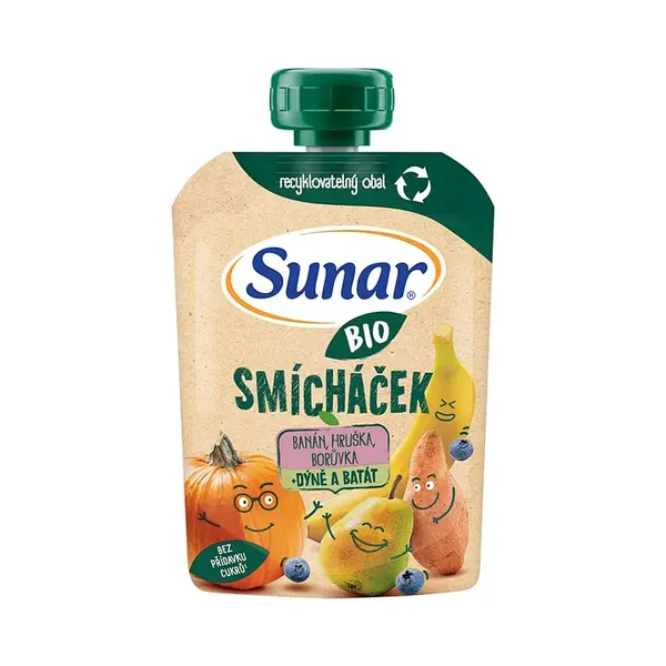 SUNAR Ovocné vrecko zmiešavač banán, hruška, tekvica, batáty a čučoriedky BIO 100 g