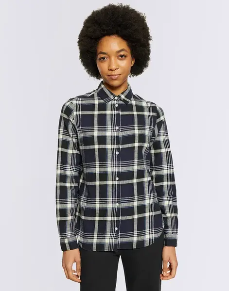Knowledge Cotton Check Flannel Shirt 1300 Black Jet M