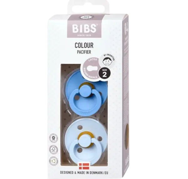BIBS Colour Dudlíky z přírodního kaučuku - velikost 2, Sky Blue/Baby Blue 2 ks