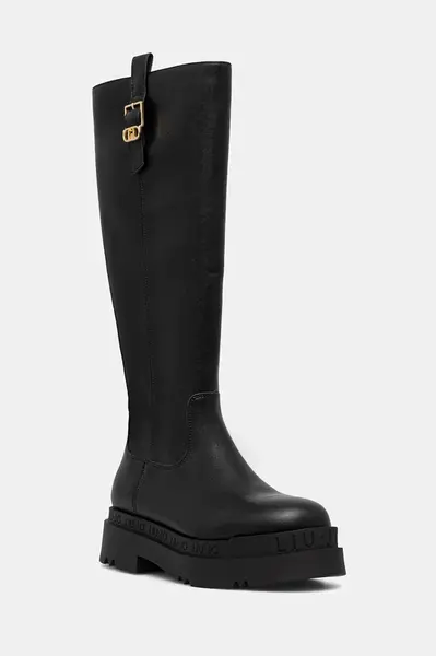 Kozačky Liu Jo LOVE 64 dámské, černá barva, na plochém podpatku, SF5069P010222222