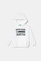 Dětská bavlněná mikina United Colors of Benetton bílá barva, s kapucí, s potiskem, 3J68G2011