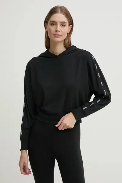 Mikina HUGO černá barva, s kapucí, s aplikací, 50531703