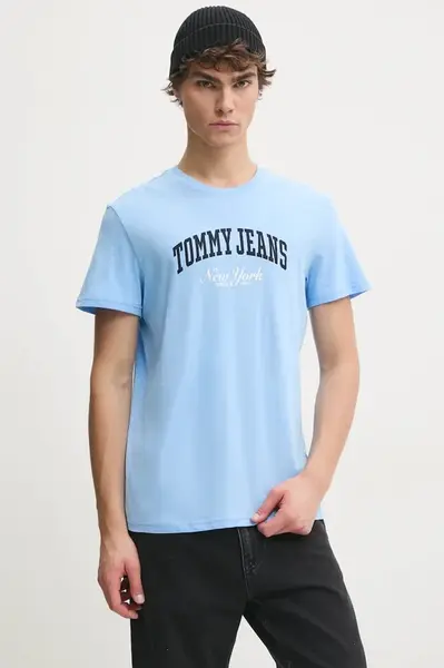 Bavlněné tričko Tommy Jeans modrá barva, s potiskem, DM0DM20362