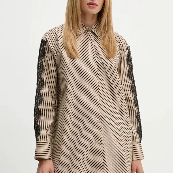 Bavlněná košile Bruuns Bazaar IpoBBLua shirt béžová barva, relaxed, s klasickým límcem, BBW4140