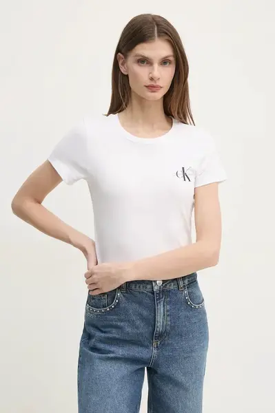 Bavlněné tričko Calvin Klein Jeans 2-pack bílá barva, J20J219734
