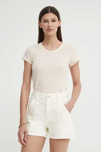 Bavlněné tričko G-Star Stripe eyben slim v t 2.0 béžová barva, D24533-D244