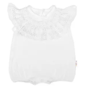 Baby Nellys Body s nohavičkami, mušelín s krajkou BOHO - bílé, vel. 74