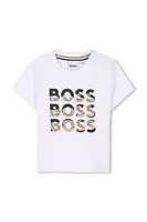 Bavlněné dětské tričko BOSS bílá barva, s potiskem, J52113