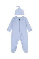 Dětský bavlněný overal Levi's LVN FOOTED COVERALL & HAT SET