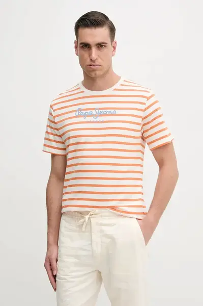 Bavlněné tričko Pepe Jeans béžová barva