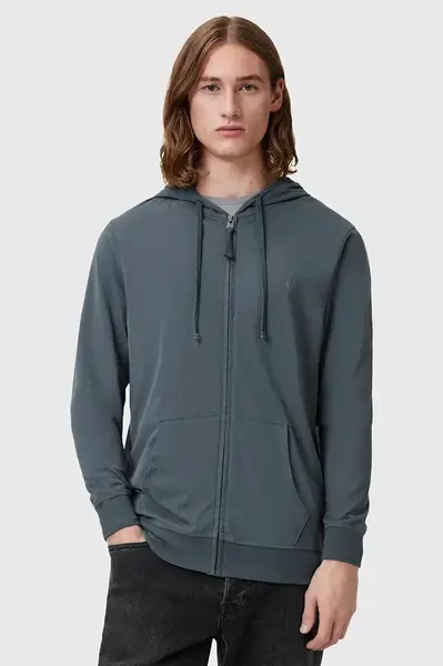 Bavlněná mikina AllSaints BRACE pánská, modrá barva, s kapucí, hladká, M032JB