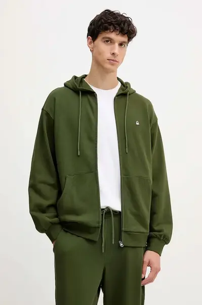 Bavlnená mikina United Colors of Benetton modrá farba, s kapucňou, jednofarebná, 342ZU500P