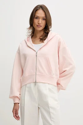 Bavlněná mikina Calvin Klein Jeans dámská, oranžová barva, s kapucí, hladká, LV047C216G