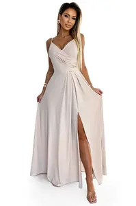 299-15 CHIARA elegant maxi dress with straps - beige with glitter