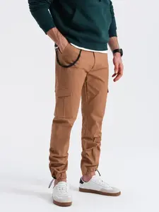 Ombre Men's pants with cargo pockets and leg hem - light brown
