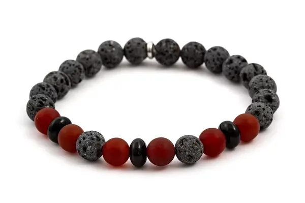 Agato Korálkový náramek z onyxu, lávového kamene a karneolu MINK65 19 cm