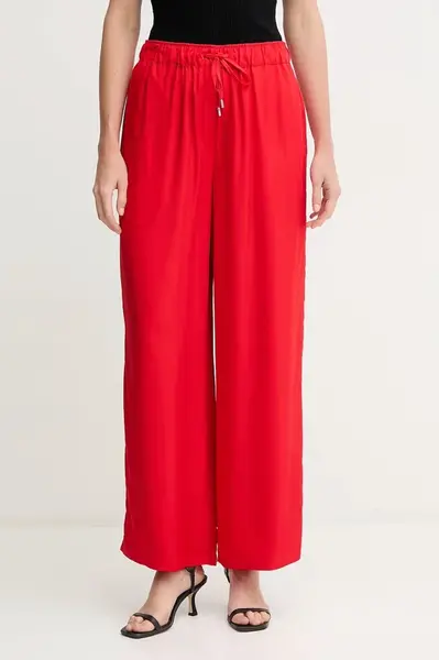 Kalhoty Calvin Klein dámské, červená barva, široké, high waist, LV044B932G