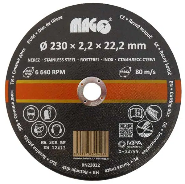 Řezný kotouč na nerez 230 x 2,2 x 22,2 mm MAGG