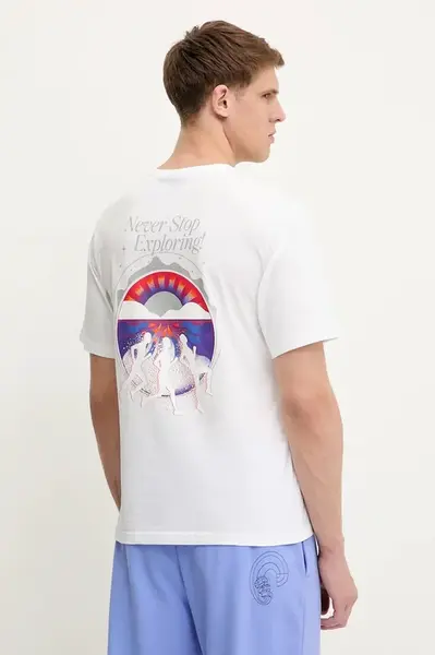 Bavlněné tričko The North Face Never Stop Relaxed pánské, bílá barva, s potiskem, NF0A8C3AFN41