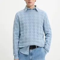 Bavlněný svetr HUGO pánský, modrá barva, lehký, 50536694