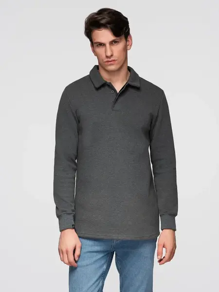Ombre Men's structured knit polo collar sweatshirt - graphite melange