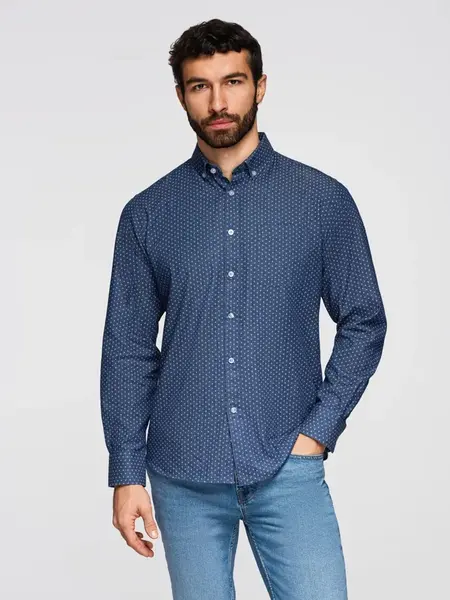 Ombre Men's patterned thin denim shirt with pocket - blue