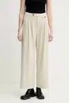 Kalhoty s příměsí vlny Gestuz dámské, béžová barva, jednoduché, high waist, 10910011