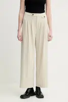 Kalhoty s příměsí vlny Gestuz dámské, béžová barva, jednoduché, high waist, 10910011
