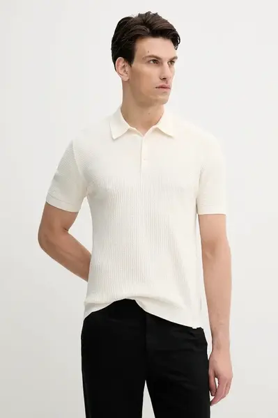 Bavlněné polo tričko United Colors of Benetton pánské, béžová barva, 1198U301H