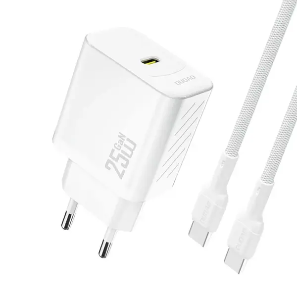 Dudao A27CEU nabíječka USB-C + kabel USB-C - USB-C, PD 25W GaN, bílá