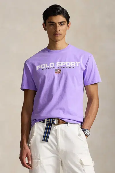 Bavlněné tričko Polo Ralph Lauren pánské, fialová barva, s potiskem, 710880627