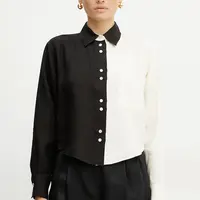 Lněná košile Forte Forte dámská, černá barva, relaxed, s klasickým límcem, 13829bis my shirt