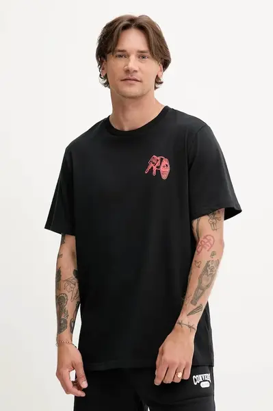 Bavlněné tričko Converse pánské, černá barva, s potiskem, 10027726-A01