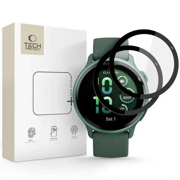 Tech-Protect Hybridní sklo Flex+, Garmin Vivoactive 6, černé, 2 kusy