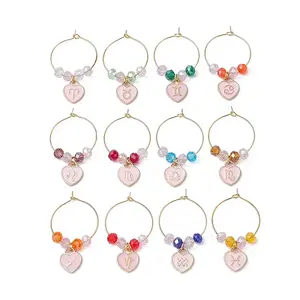 Heart with Twelve Constellations Alloy Enamel Wine Glass Charms
