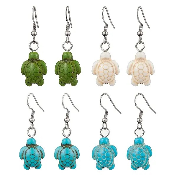 Synthetic Howlite & Turquoise Dangle Earrings