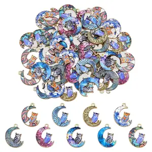 54Pcs 9 Styles Alloy Printed Pendants