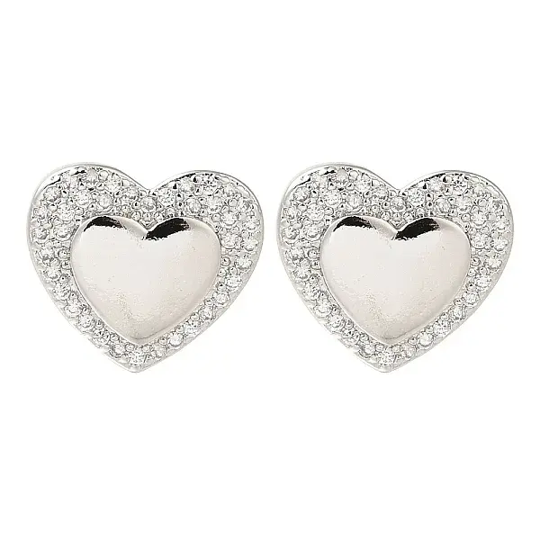 Brass Pave Clear Cubic Zirconia Stud Earrings