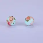 Printed Round with Flower Pattern Silicone Focal Beads