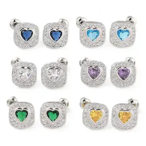 Rack Plating Brass Micro Pave Cubic Zirconia Stud Earrings