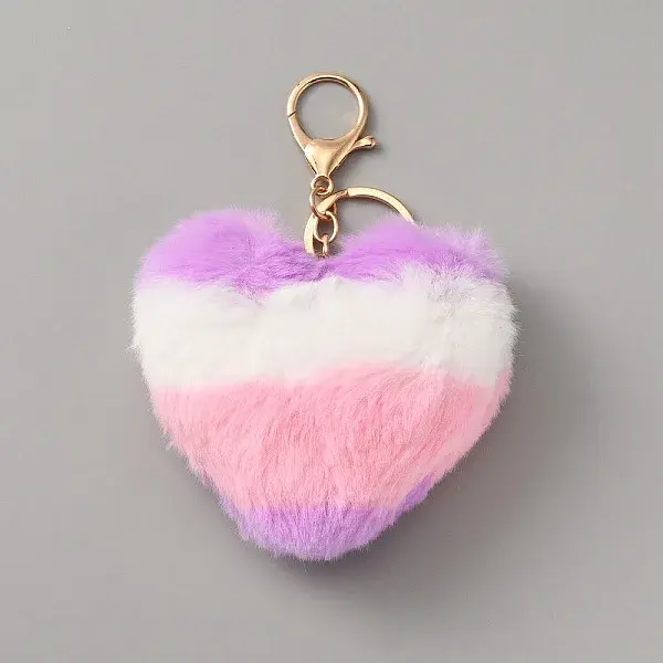 Plush Rainbow Splicing Heart Pendant Keychain